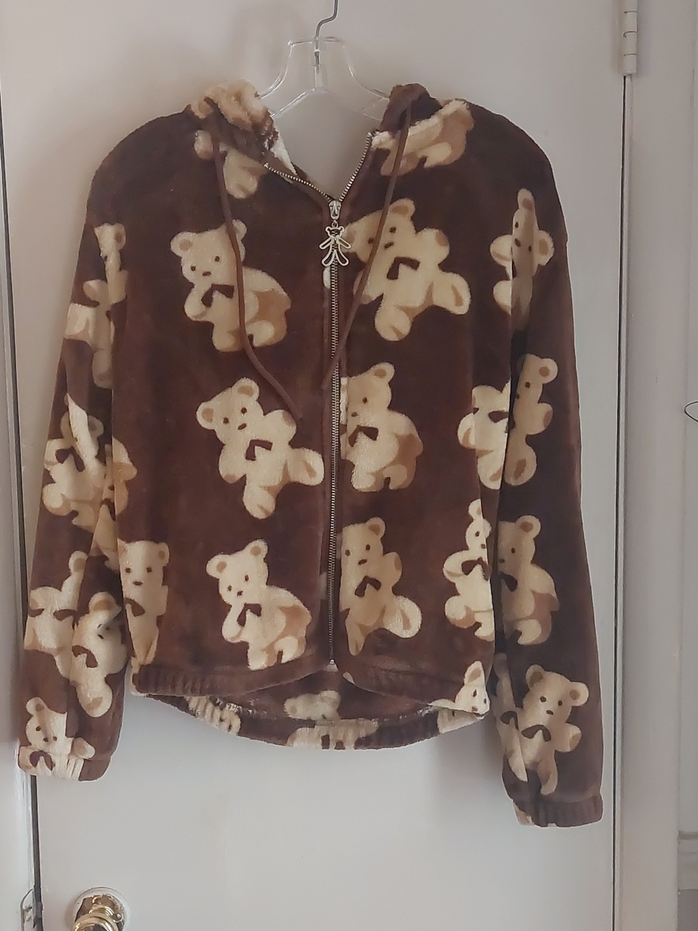 Angel Cult Brown Soft Teddy Bear Hooded Cropped Jacket Sz L